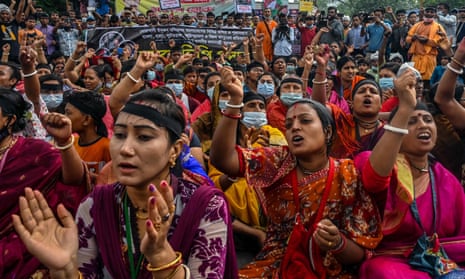 Bangladeshi Hindus stage a demonstration in Dhaka  against the religious violence against Hindus in the country.