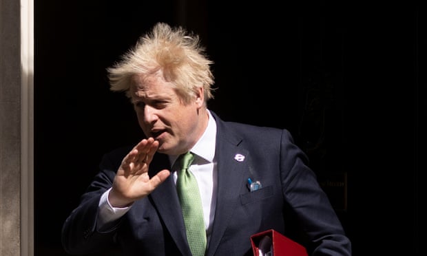 Boris Johnson leaves No 10 for prime minister’s questions, 18 May 2022.