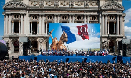 Marine Le Pen addresses the Front National (FN) party’s May day rally in Paris in 2012.