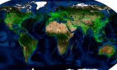 Signals broadcast by planes around the world, detected by satellite