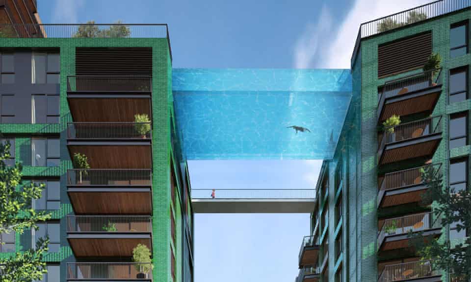 A visualisation of the 10th-storey Sky Pool at Embassy Gardens, London.