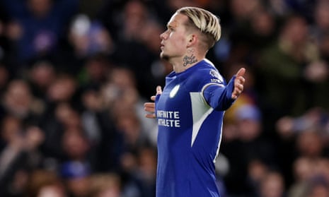 Chelsea’s Mykhailo Mudryk celebrates after opening the scoring against Crystal Palace.