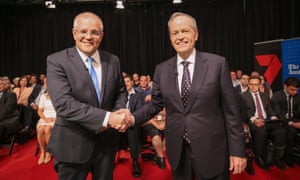 Scott Morrison and Bill Shorten at the first leaders debate.