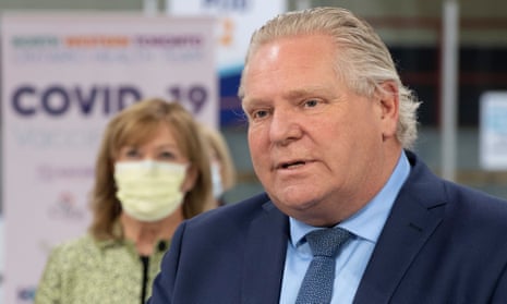 Doug Ford, the Ontario premier, in Toronto on 30 March. ‘The risks are greater and the stakes are higher,’ he said on Wednesday. 