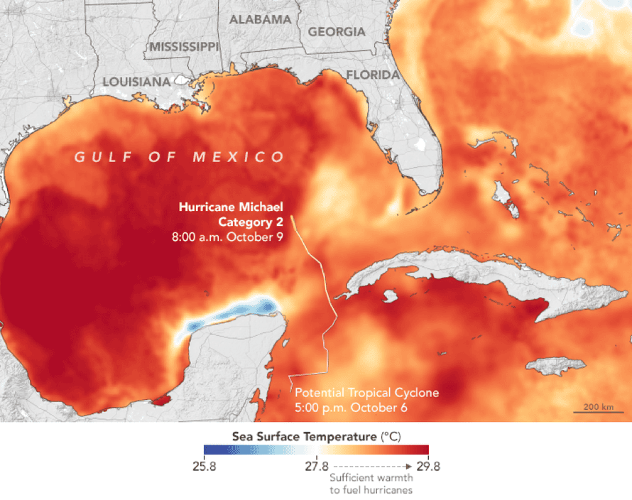 Water ocean temperatures around Florida as Hurricane Michael evolved.