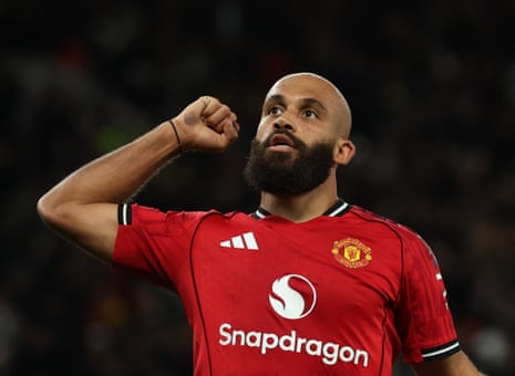 Manchester United's Bryan Mbeumo celebrates scoring their fourth goal against Brighton