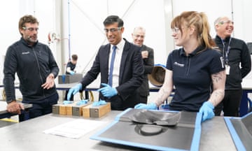 Rishi Sunak during his visit to a maritime technology centre at a dockyard in Northern Ireland