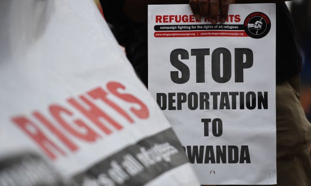 Protesters demonstrate in central London against the UK government’s plans to deport asylum seekers to Rwanda