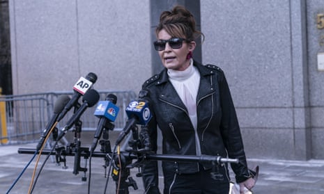 Sarah Palin leaves court in New York City on 14 February. 