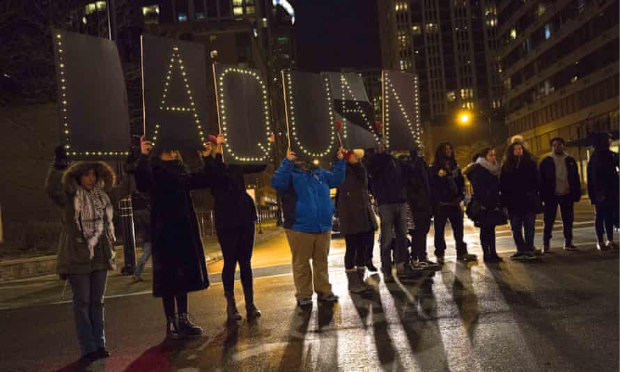Protesters engage with Chicago police after the video of Laquan McDonald being shot was released in 2014.