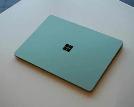 The lid of the Microsoft Surface Laptop 8 in jade