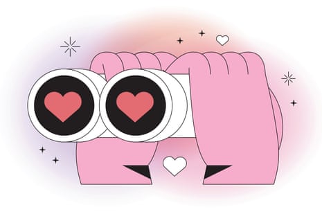 illustration of binoculars with hearts in the lenses