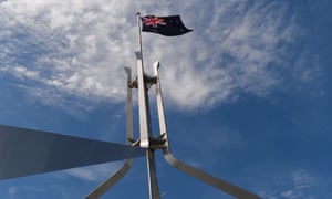 A security camera is seen outside Parliament House in Canberra, Feb. 16, 2015.
