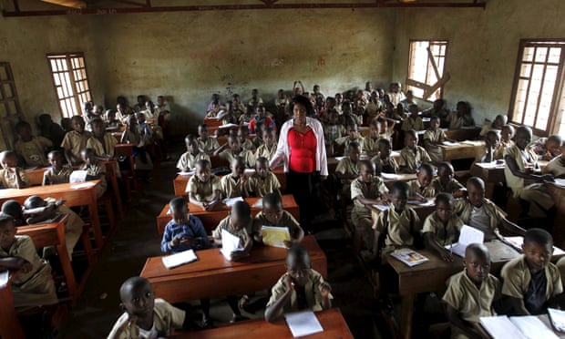 A teacher leads a class at a primary school in Burundi’s capital, Bujumbura
