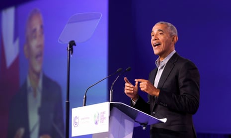 Barack Obama gives a speech during the UN Climate Change Conference (COP26), in Glasgow