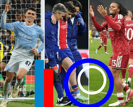 Phil Foden celebrates, Kvaratskhelia is helped off injured, and Rio Ngumoha applauds fans