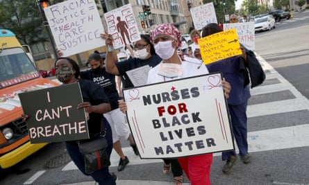 Medical workers from the DC Nurses Association march in support of Black Lives Matter in Washington.