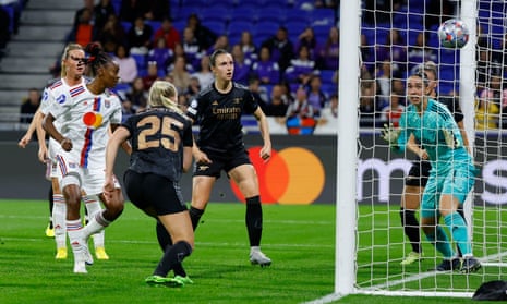 Olympique Lyonnais' Melvine Malard scores their first goal.