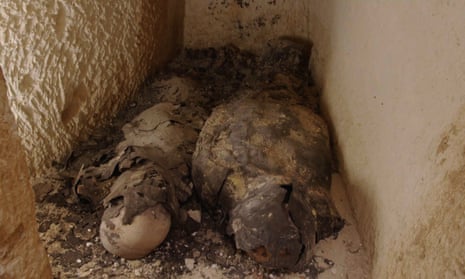 The two mummies found inside a sealed tomb at Taposiris Magna