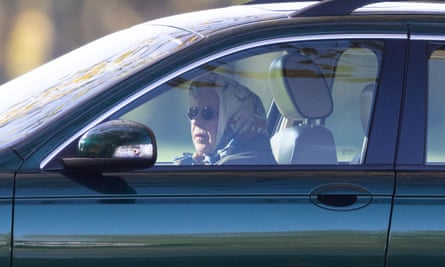 The Queen driving her Jaguar in the grounds of Windsor Castle in November 2021.