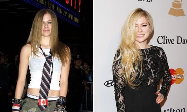 Avril Lavigne in 2002 and in 2016