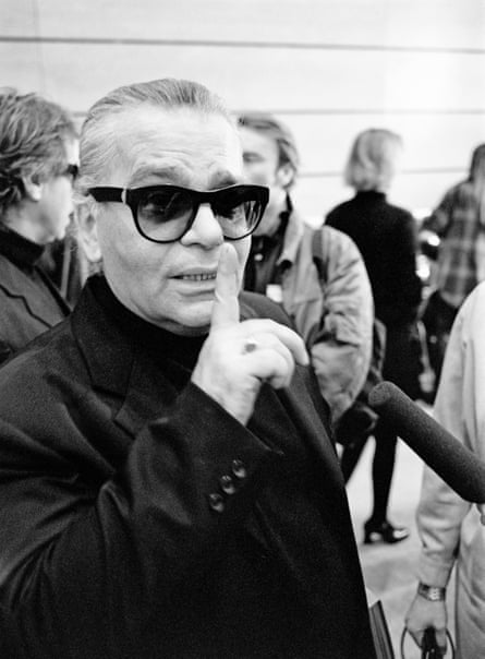 Ssh! Quiet backstage: Karl Lagerfeld at his 1994 Chanel haute couture show.