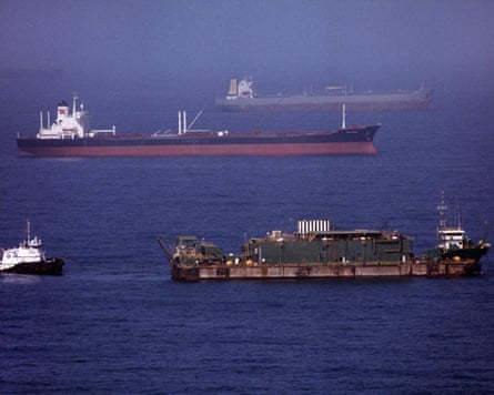 Oil tankers and merchant vessels anchor off Fujairah, United Arab Emirates.