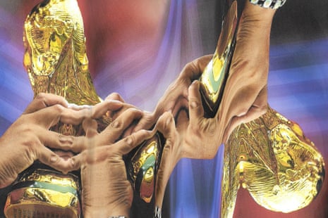 A replica World Cup trophy. Original photograph by Molly Darlington.