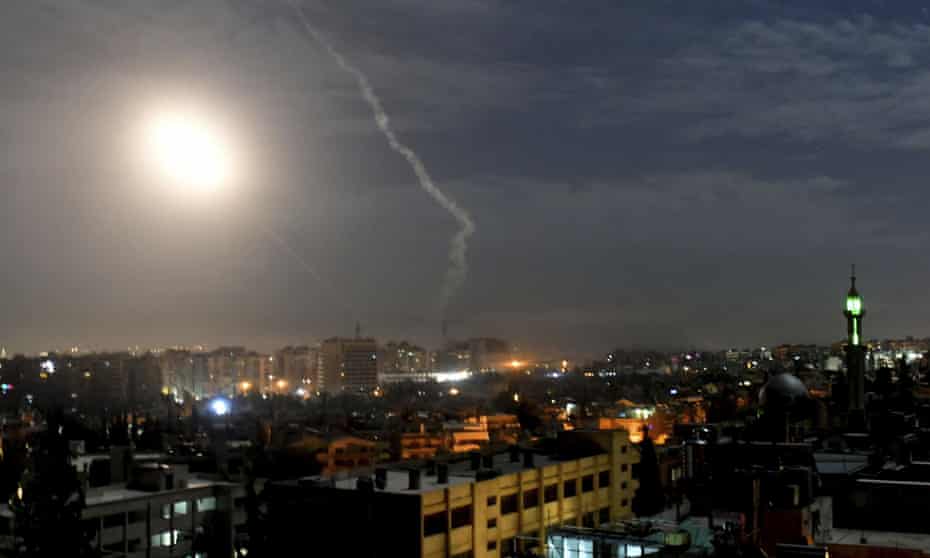 Missiles fly into the sky near Damascus international airport