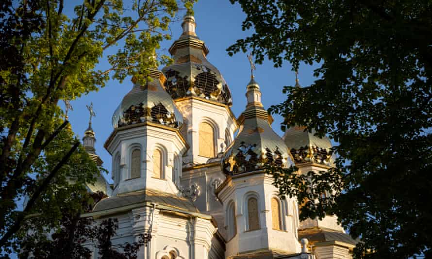 Damage to a church in central Kharkiv