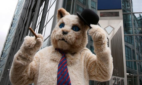 A protester wearing a ‘fat cat’ suit in London, 2012.