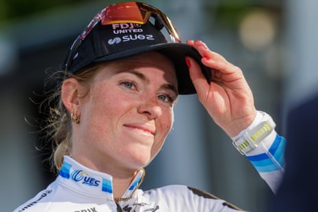 Demi Vollering smiles after winning Liège-Bastogne-Liège Femmes in April.