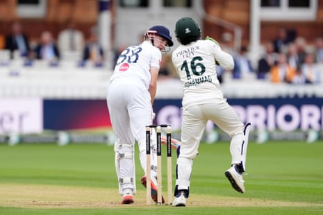 A fine catch from Mohammad Rizwan sees off Harry Brook.