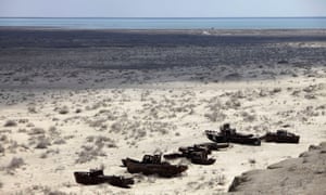 Aral Sea - salty wasteland, abandoned fishing boats, and ruined the local economy.