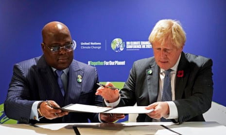 Boris Johnson signs a Cop26 deal with Democratic Republic of the Congo's President Felix Tshisekedi