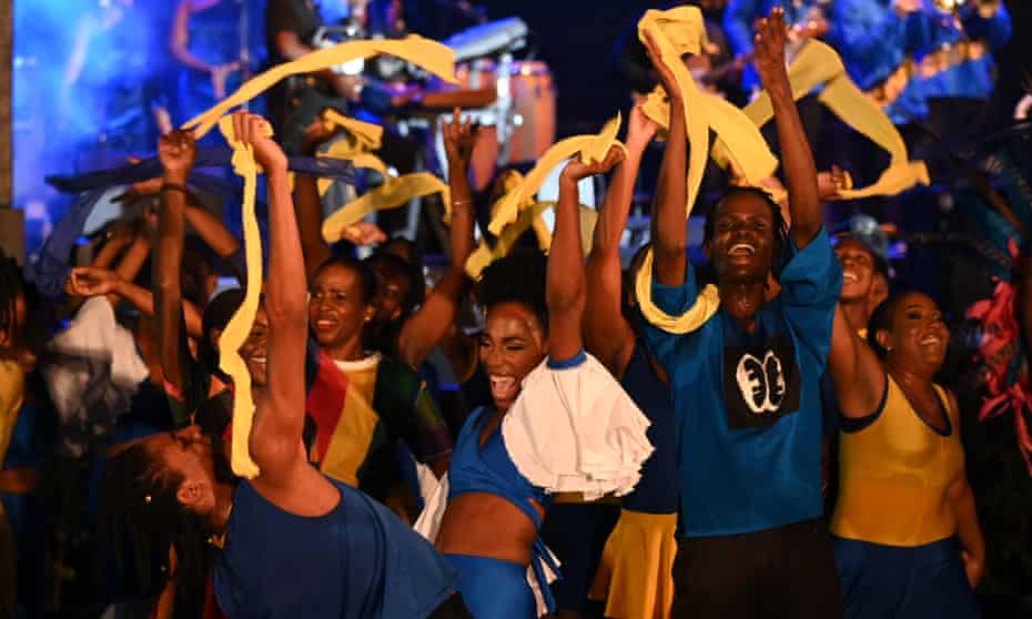 Dancers perform during the presidential inauguration ceremony in Bridgetown, Barbados