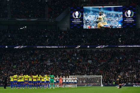 Both teams pay tribute to Pele ahead of the Women’s Finalissima 2023 match between England and Brazil at Wembley Stadium.
