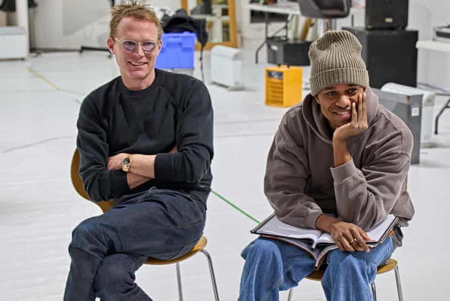 Left to right: Paul Bettany and Jeremy Pope in rehearsal for The Collaboration.