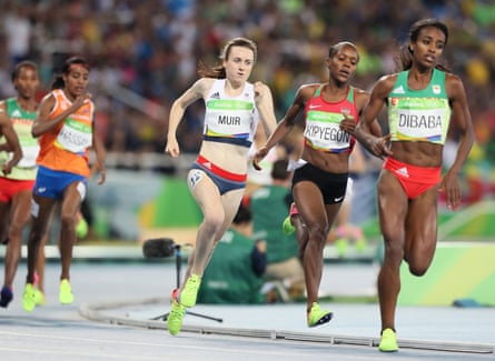 Muir in the final of the 2016 Rio Olympics, where she ran the third lap too hard and faded to finish seventh.