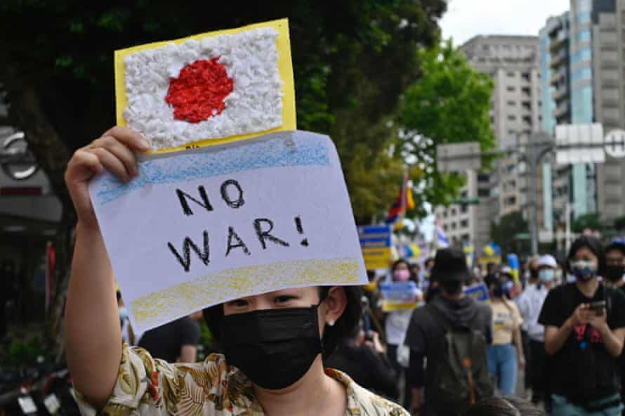 Taiwanese protest the war in Ukraine during a rally in Taipei in March
