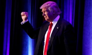 Donald Trump arrives for his election night rally at the New York Hilton Midtown in New York on 9 November 2016.