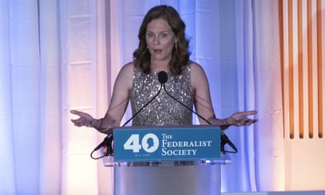 Supreme Court Associate Justice Amy Coney Barrett speaks during the Federalist Society’s event.