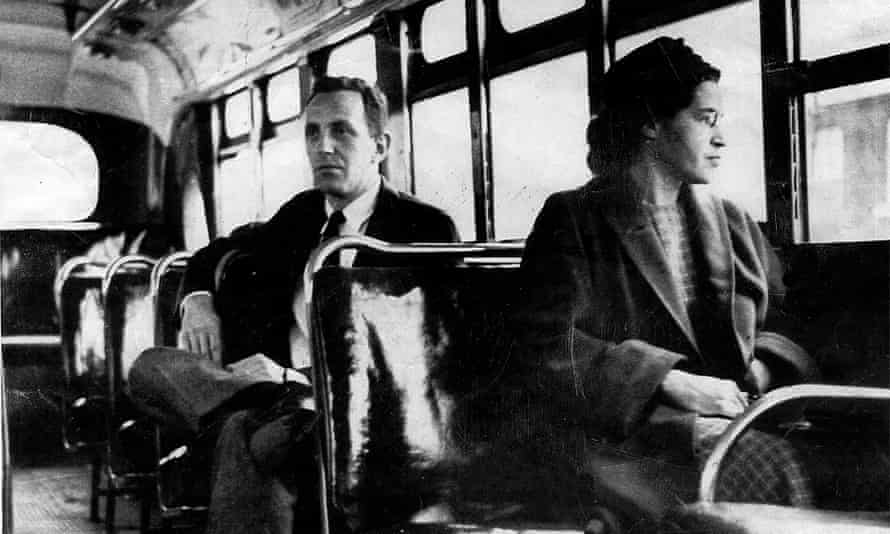 Rosa Parks refusing to give up her seat on a Montgomery bus on 1st December 1955.