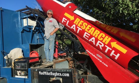 Mike Hughes with his steam-powered rocket constructed out of salvage parts