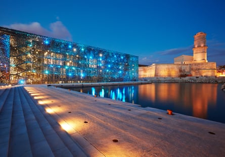 The Mucem museum in Marseille’s old port at dusk
