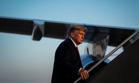 Trump New Hampshire<br>Manchester, NH - April 27 : Former President Donald Trump boards his airplane, known as "Trump Force One," after speaking at a campaign event, at the Manchester-Boston Regional Airport on Thursday, April 27, 2023, in Manchester, NH. (Photo by Jabin Botsford/The Washington Post via Getty Images)