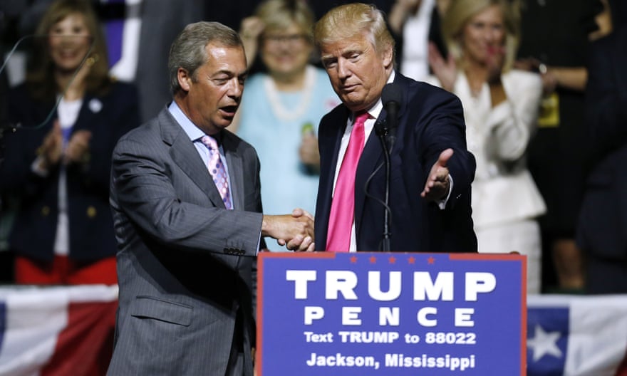 Nigel Farage campaigning with Donald Trump in 2016.
