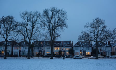 Homes in Ruskin Park, south London during the March 2018 cold snap known as the Beast from the East.