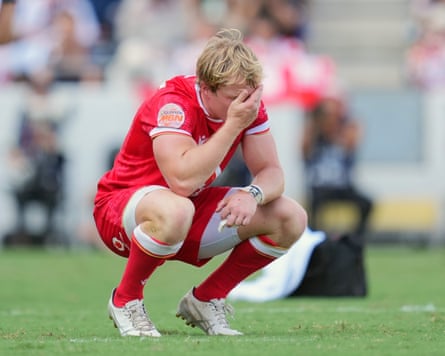 Blair Murray of Wales shows dejection after the team’s 19-24 defeat by Japan.