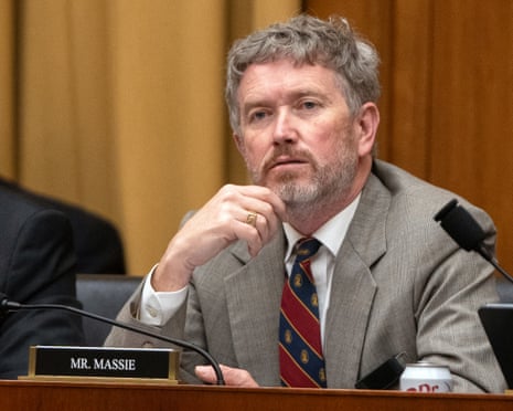 Thomas Massie, US representative from Kentucky, listens during a joint subcommittee hearing of the House Judiciary Committee on Capitol Hill in April 2025.
